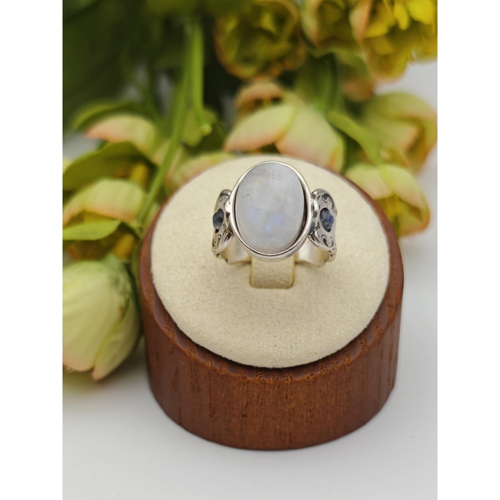 Moonstone Vintage Sterling Silver Ring Women Size 6 Silver Mid-century RL 925